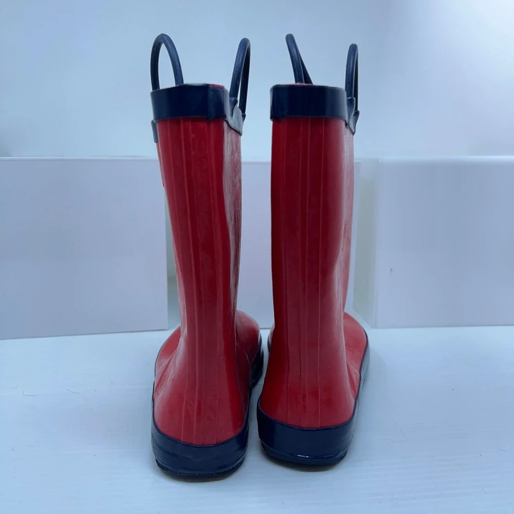 Lone Cone Kids Size 3 Red Navy Blue Waterproof Rubber Rain Boots New